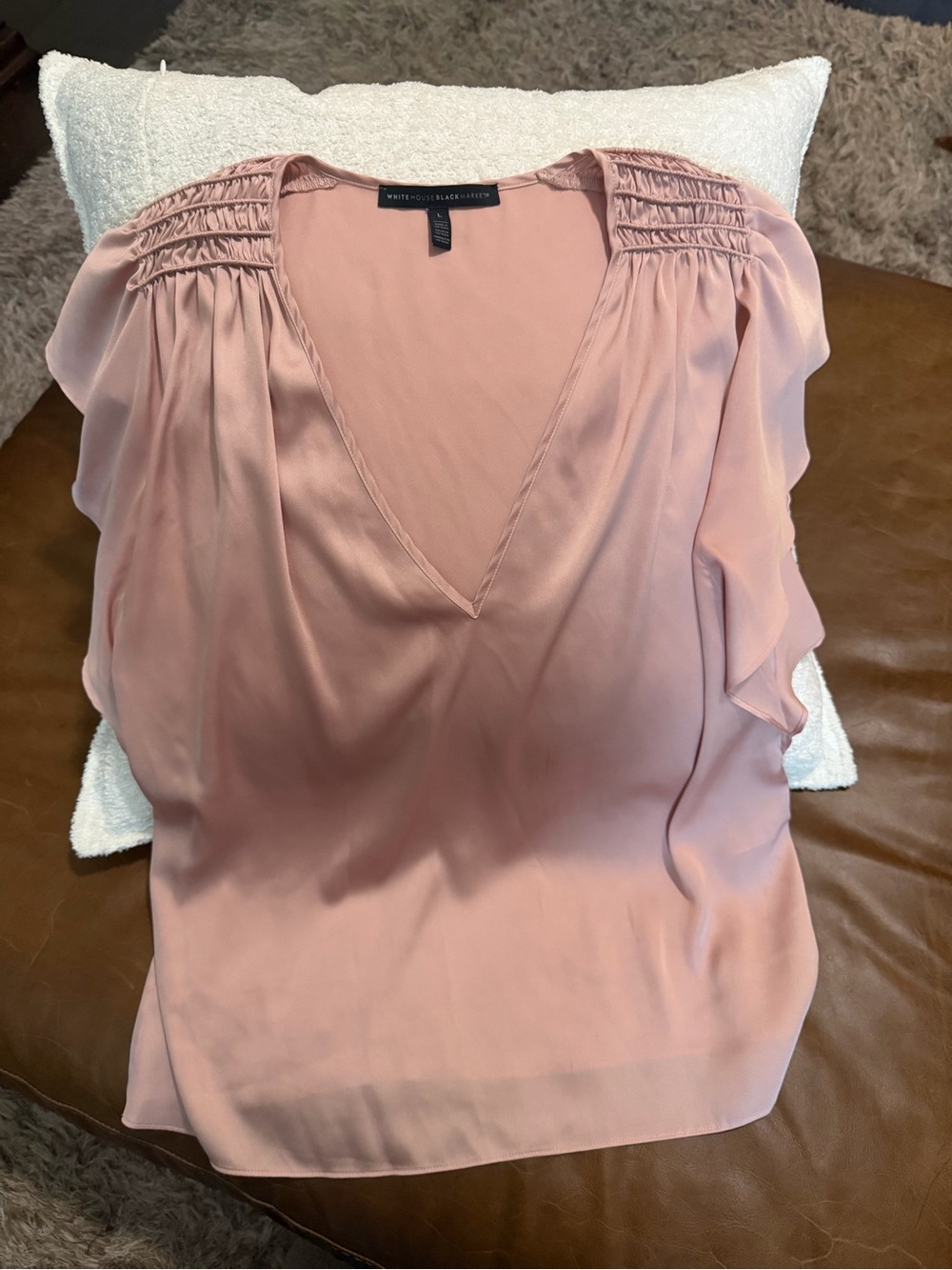 White House Black Market Dusty Rose V-Neck Ruffle Sleeve Blouse